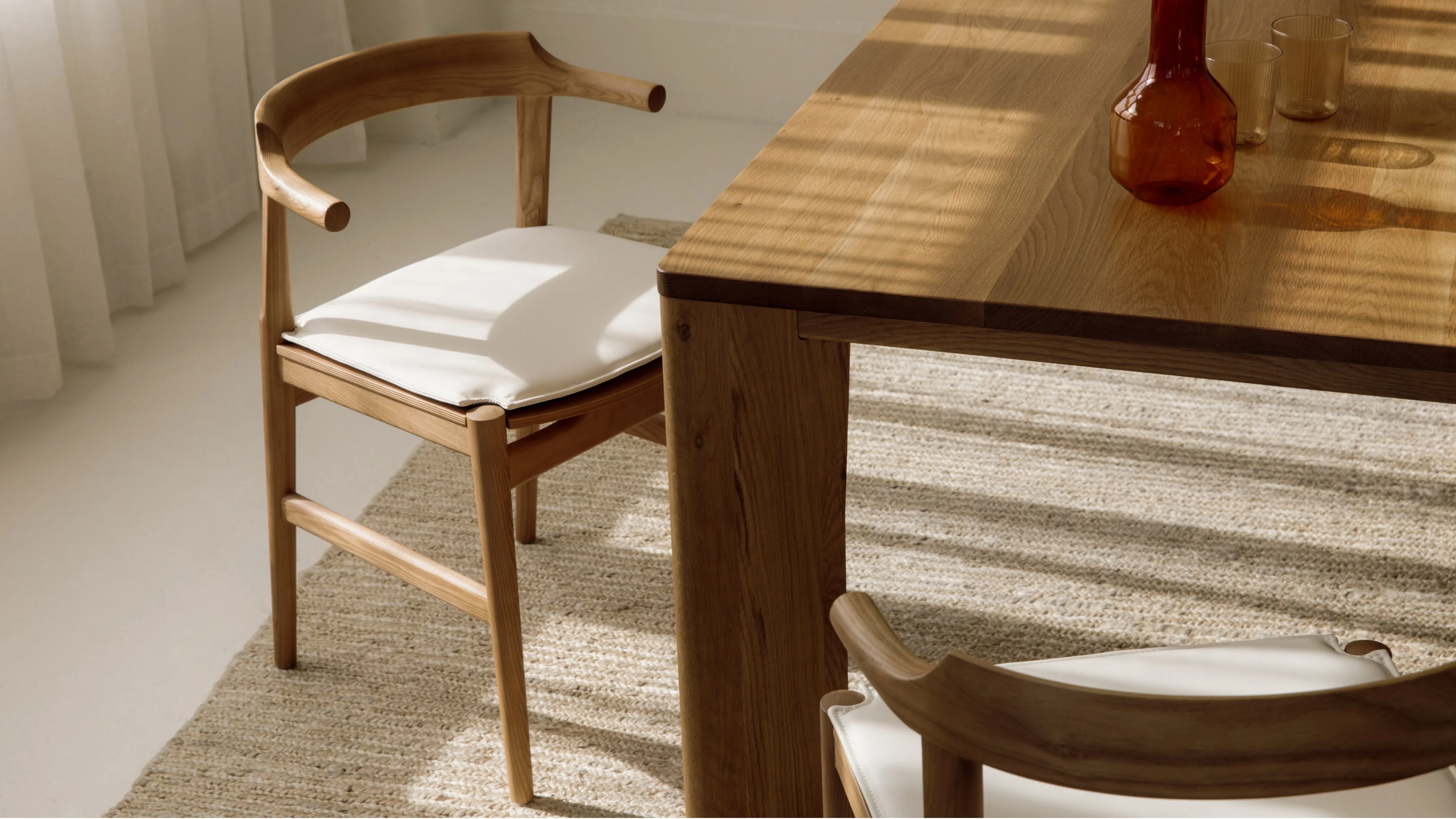 Tuck In Dining Chair with White Cushion, Stained Oak - Image 3